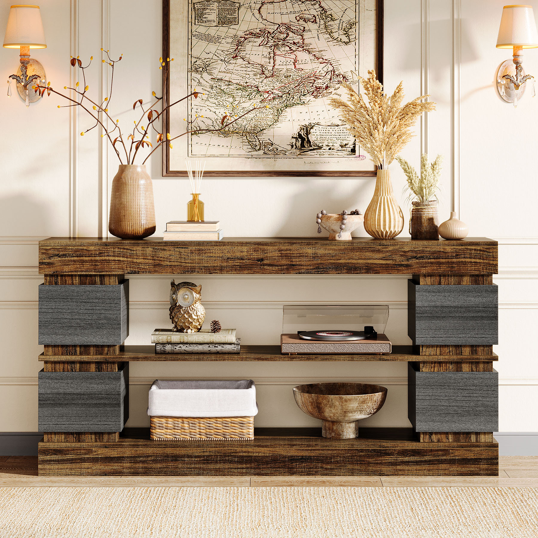 Millwood Pines 63" Long Console Table with Storage &amp; Reviews | Wayfair